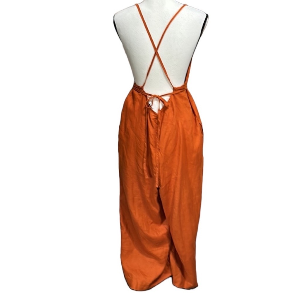 Madewell 100% Linen Tie Waist Wide-Leg Jumpsuit in Rusted Orange - Picture 7 of 8